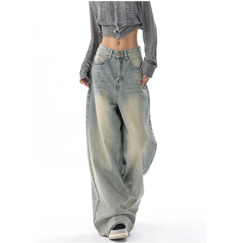 

Vintage Y2K Wide Leg High Waist Straight Jeans Pants Women Casual Baggy Grunge Streetwear Style Denim Trousers New