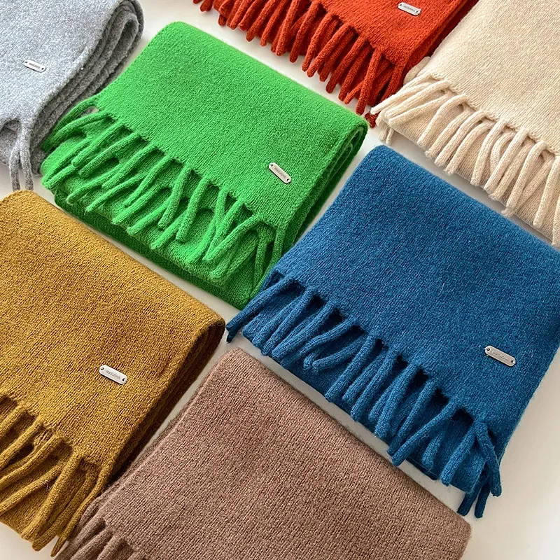 

100% Wool Solid Color Soft Scarf Women Fashion Tassel Winter Wrap Warm Head Scarves Femal Neckerchief Wholesale