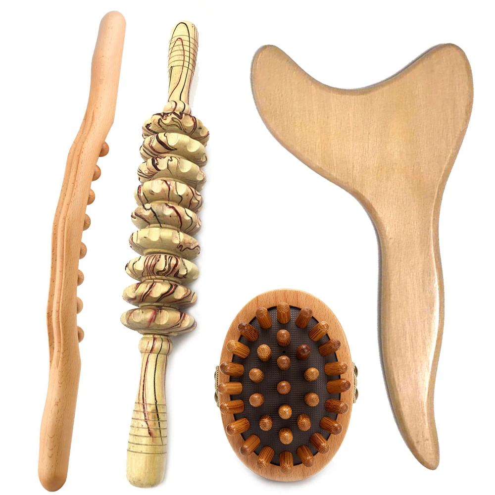 

4Pcs Wooden Therapy Masssge Slimming Roller GuaSha Scraping Anti Cellulite Body Sculpting Maderoterapia Lymphatic Drainage