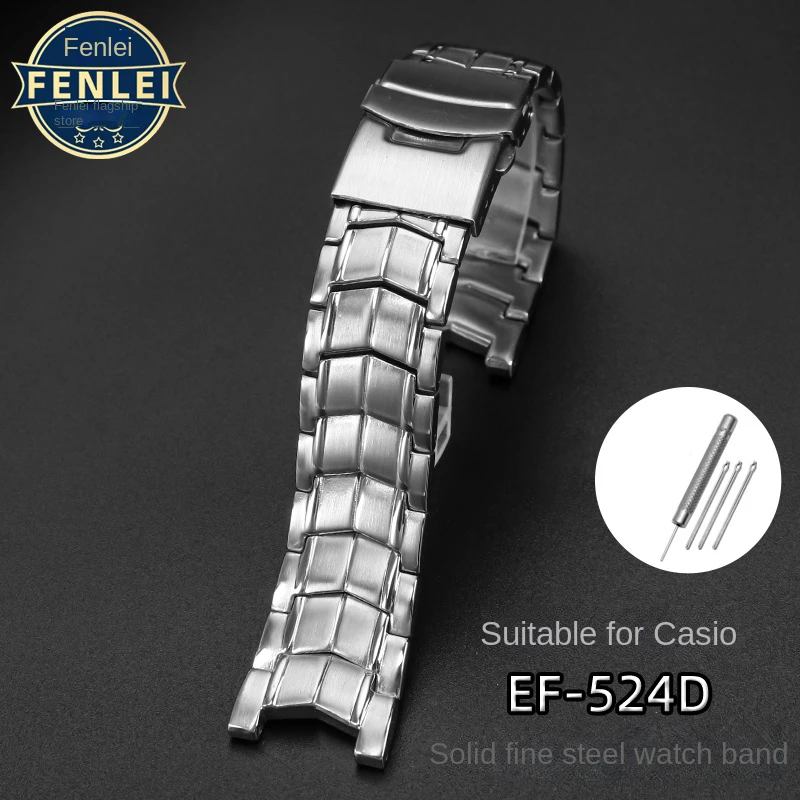 Solid Stainless Steel Genuine Wristband For CASIO Edifice EF-524 Watch Strap Bracelet Men Watchband Silver EF524D Safety Clasp