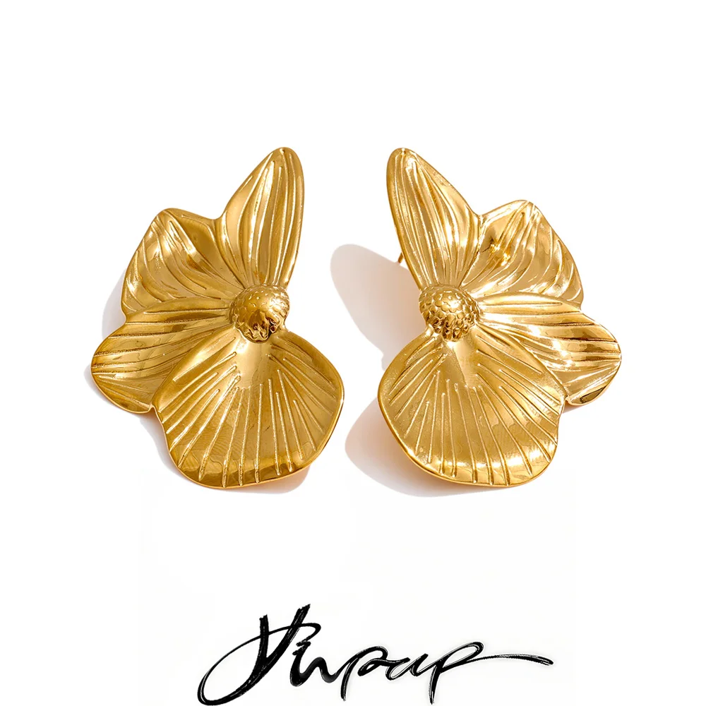 Yhpup – boucles d'oreilles à clous en acier inoxydable, pétales de fleurs en métal, plaqué PVD 18 carats, polyvalentes, attrayantes au quotidien, bijoux pour femmes, cadeau