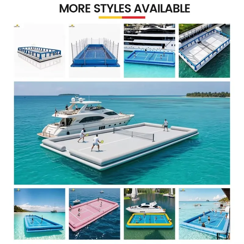 Inflatable floating pickleball court, stable floating island