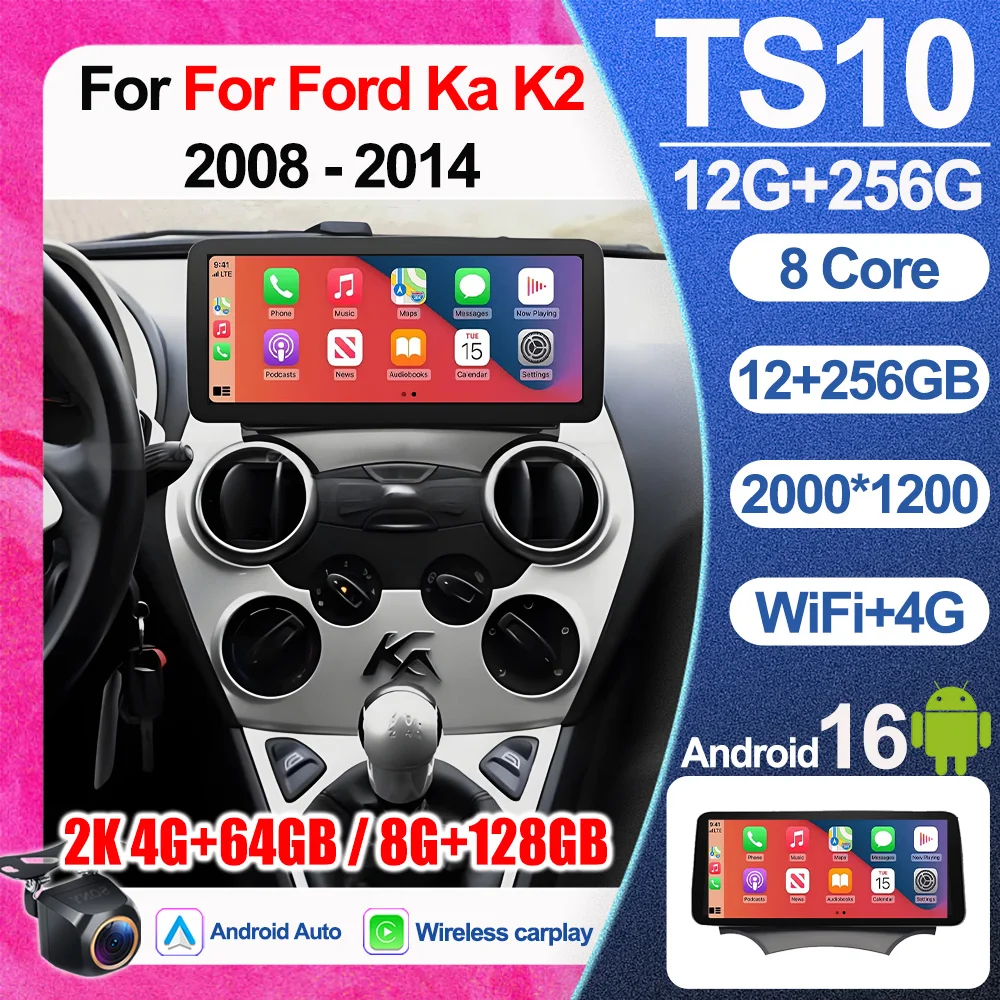 12.3 Inch Android 16 Wireless CarplayFor Ford Ka K2 2008 2009 2010 - 2014 Car Radio Stereo Auto Carplay GPS Navigation Player 5G
