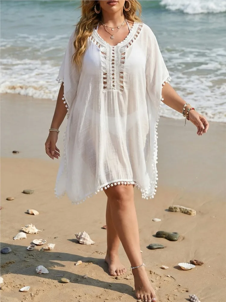 

Летние накидки для женщин: пляжные платья-халаты с рукавом 3/4 для купальников, однотонные, новые модели 2026 года, белые и черные, для отпуска