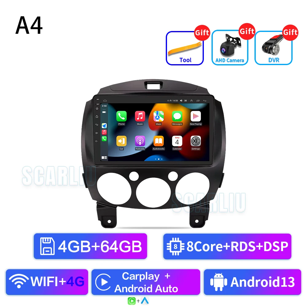 SCARLIU voor Mazda 2 2007-2014 Multimedia Video Player 4G WIFI GPS Navigatie Carplay DVD Head Unit 2 Din Android 16 Autoradio