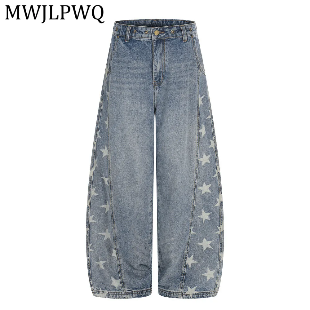 

Джинсы MWJLPWQ High Street с эффектом потертости, уникальный дизайн с принтом, свободные широкие брюки для мужчин, весна-осень 14644