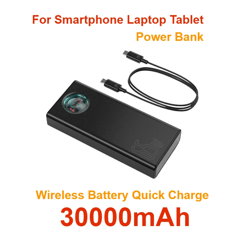 For Smartphone Laptop Tablet 65W Power Bank 30000mAh Wireless Battery Portable Charger PD Quick Charge FCP SCP Portable External