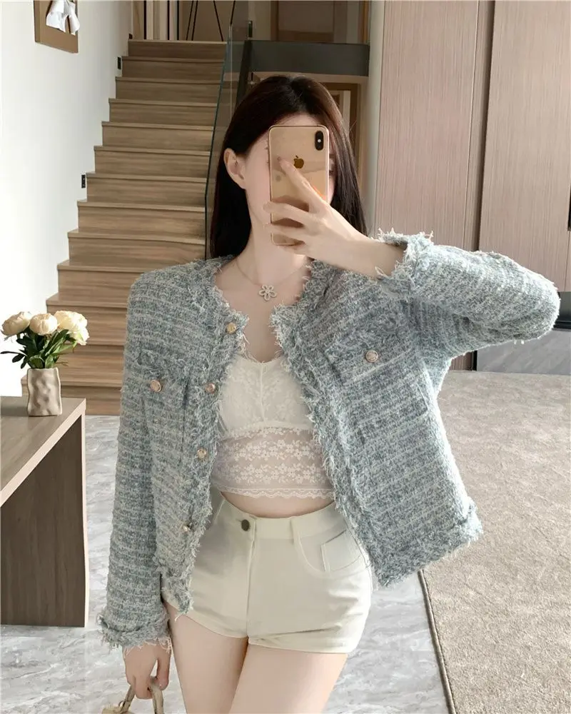 

Женский твидовый пиджак на зиму, утепленный плюшевым хлопком, двубортный, с широкими спущенными плечами, подобный флису, с воротником-стойкой, утолщенный