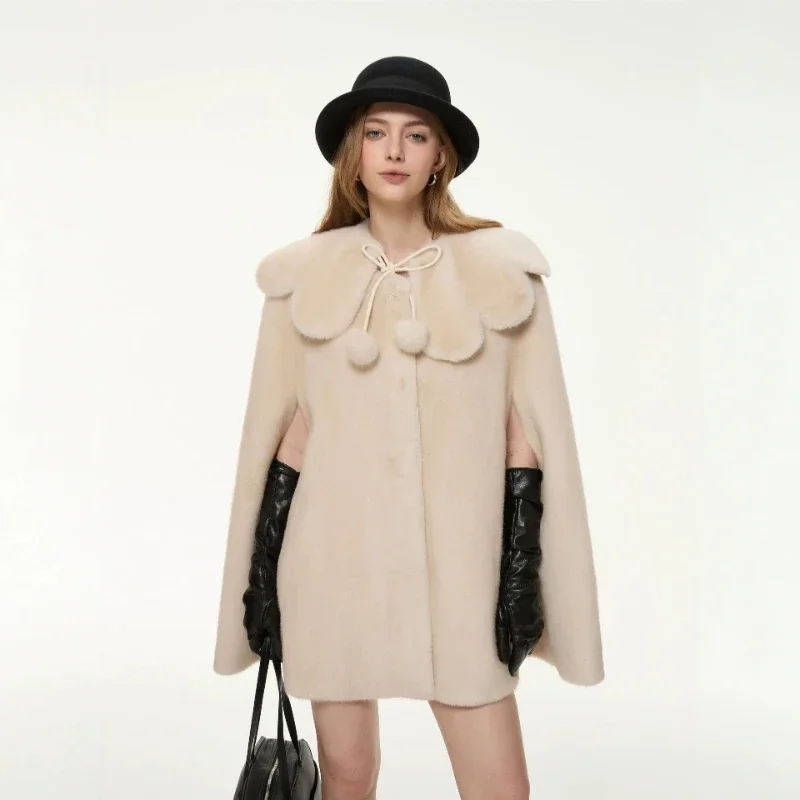 Winter New Fashion French Vintage Cape Detachable Fur Collar Environmentally Friendly Fur Fur Coat Cross-border Women's Clothing