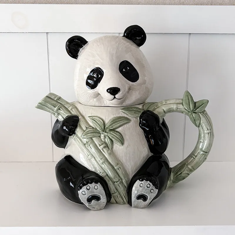 Cute black and white panda afternoon ceramic teapot tea set