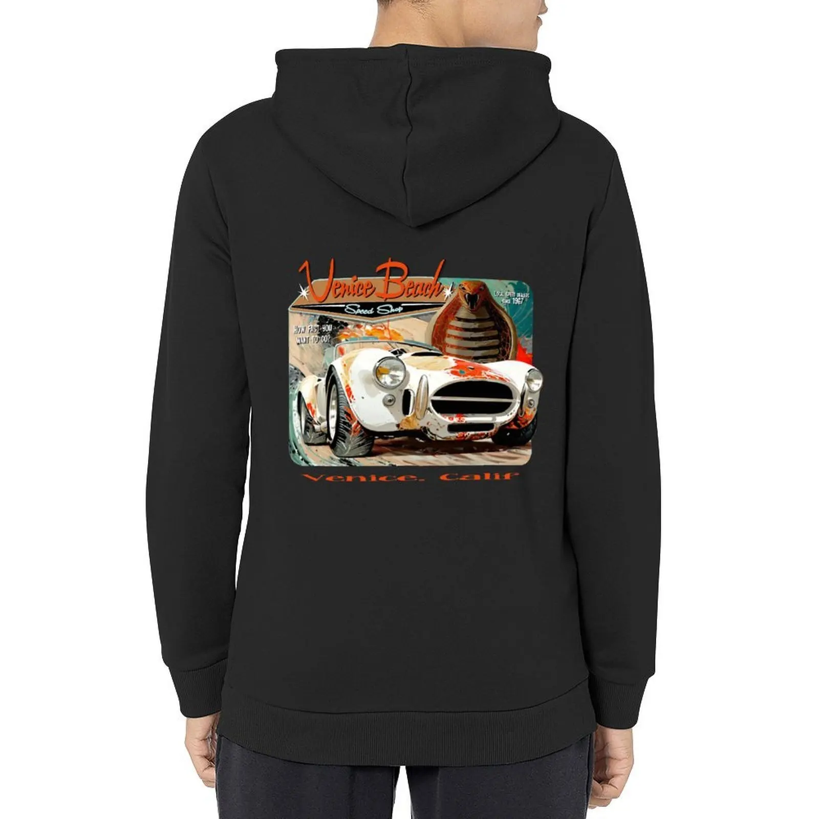 متجر Venice Beach Speed Shop – سترة شتوية للرجال من Mystic Cobra Expressionist Muscle Car Art مع قلنسوة للرجال