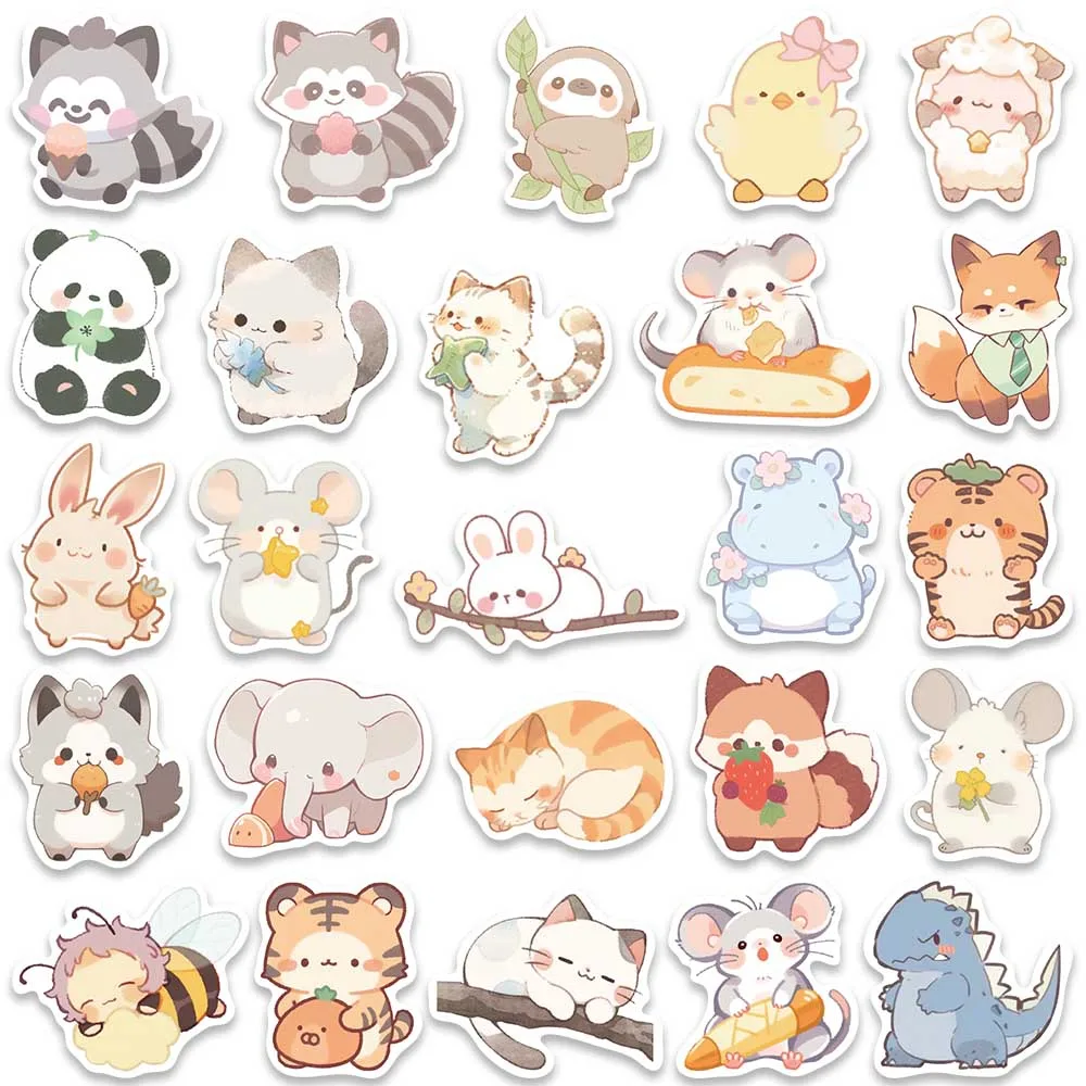 50pcs Vinyl Laptop Decals Cute Cartoon Animals Stickers For Luggage Guitar Phone Diary Skateboard Waterproof Graffiti