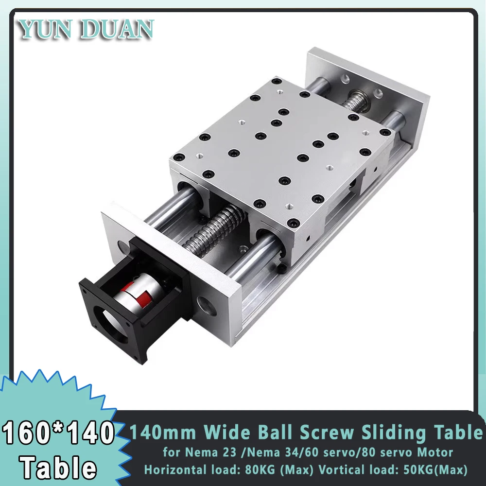 140mm Wide Heavy Duty Ballscrew Sliding Table SFU2005/SFU2010 CNC High Load Precision Linear Actuator XYZ Axis Table 80KG Load