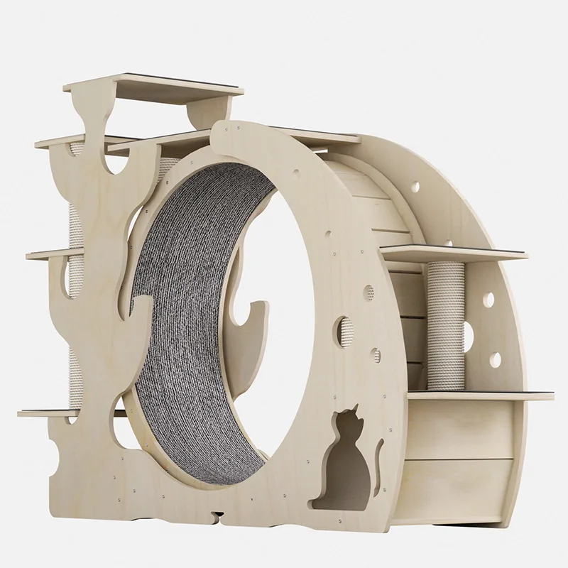 

with cat climbing frame, solid wood environmentally friendly multi-fiber belt, cat bowl multi-functional integration