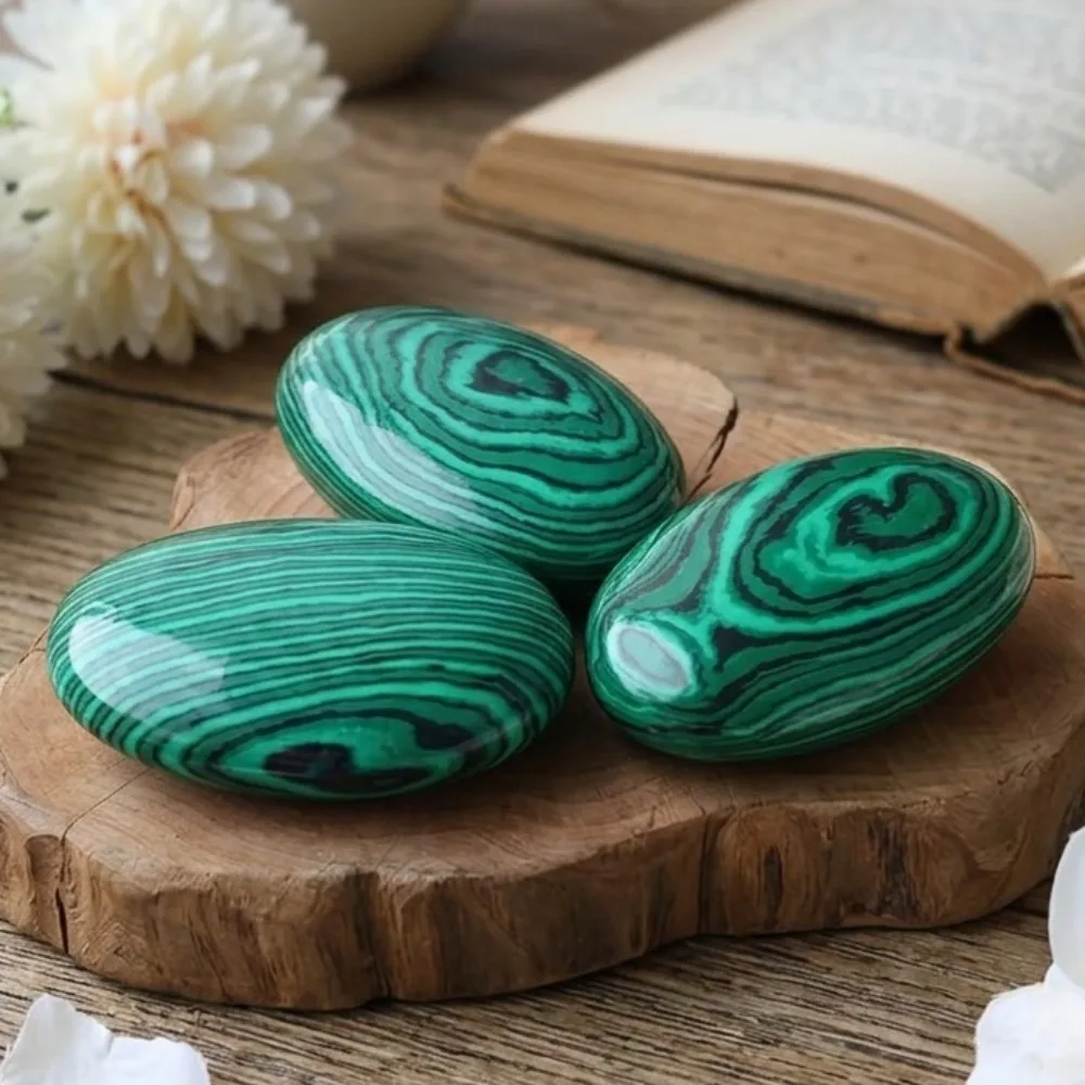 Polished Malachite Palm Stone Oval Crystal for Meditation, Yoga, Reiki Healing, Chakra Balancing, Home Decor Specimen
