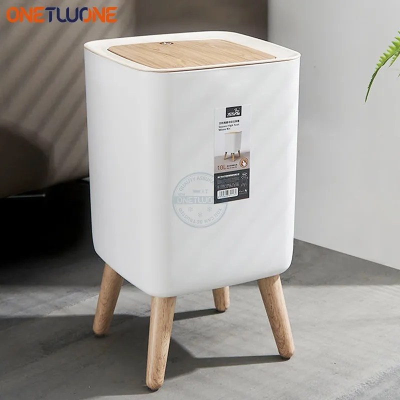 

10L High Foot Trash Can Plastic Desktop Press Cover Dustbin Square Trash Bin Living Room Toilet Kitchen Garbage Bucket