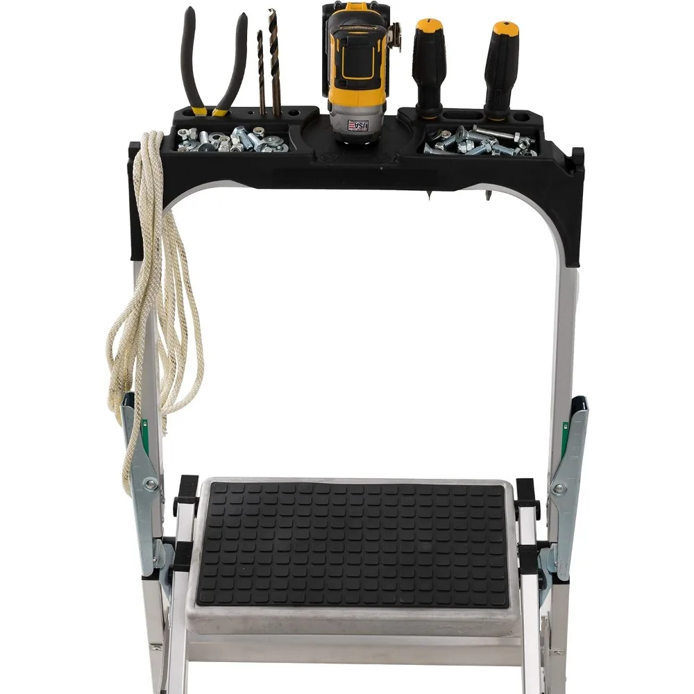 Escalera de extensión multiposición de 11 pies con bandeja extraíble y estabilizador, capacidad de carga de 330 lb