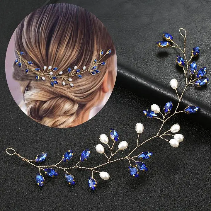 Vintage Blue Rhinestone Hair Comb Wedding Hair Accessories Bridal Hair Clip Headpiece Jewelry Bride Tiara Hair Ornament Gift