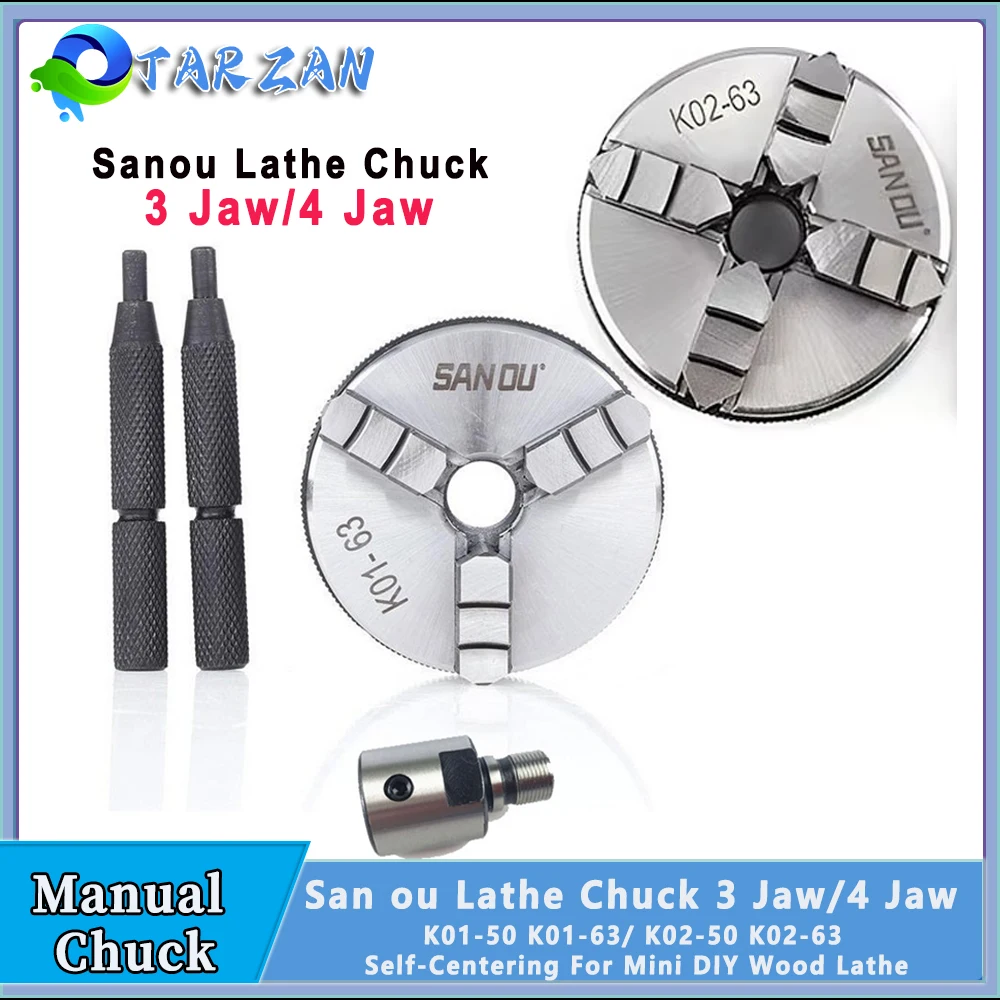 

Sanou 3 Jaw/4 Jaw Self-Centering Lathe Chuck K01-50 K01-63 K02-50 K02-63 M14*1 Thread With Connecting rod for DIY Wood Lathe