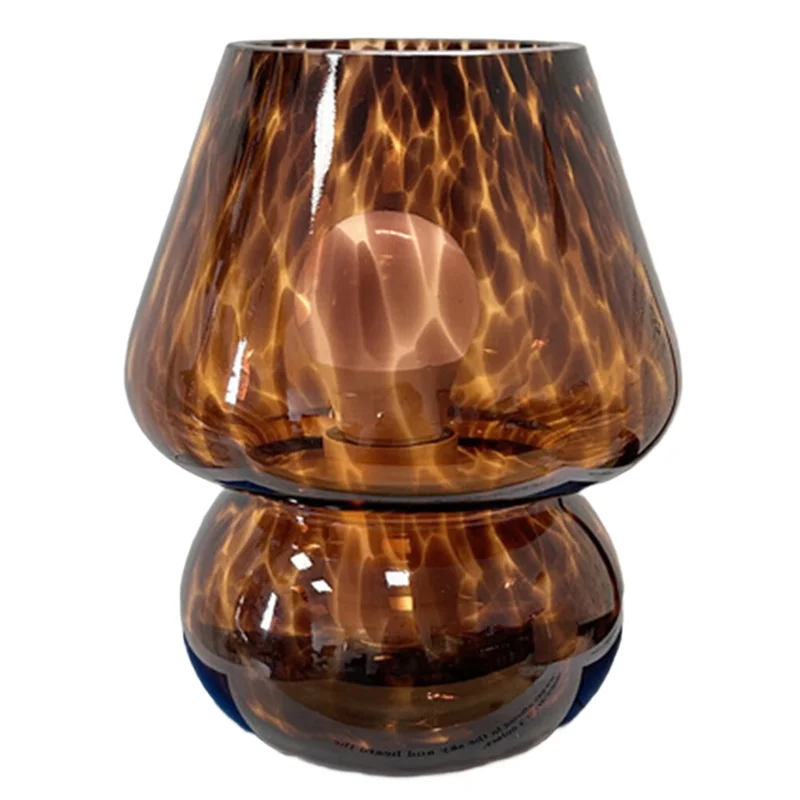 

MOPHE-Colorful Flower Dot Glass Mushroom Lamp, USB Powered Bedside Atmosphere Light, American Retro Style Decorative Desk Lamp