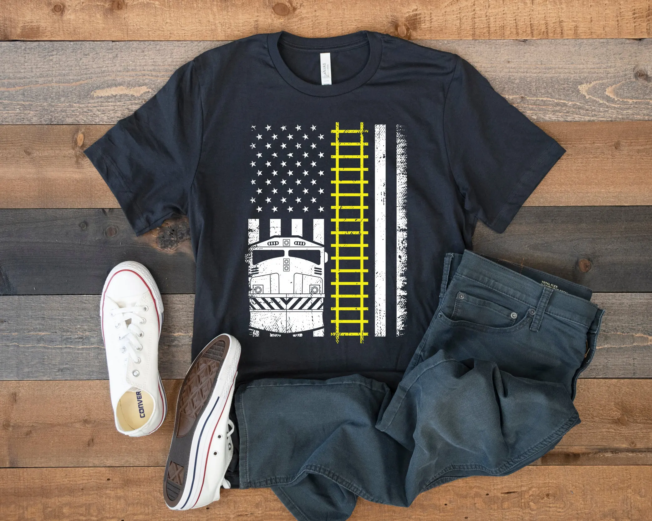 Railroad Train USA Flag T Shirt American Conductor SweaT Long Sleeve Kids Apparel