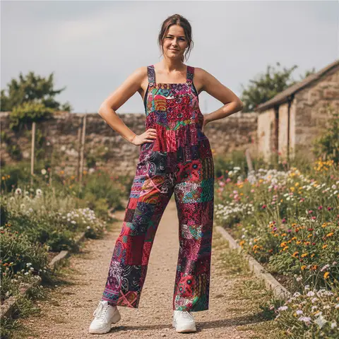 Women Summer Overalls Jumpsuit Multicolor Ethnic Style Square Neck Long playsuit Sleeveless Casual Jumpsuit with Pockets