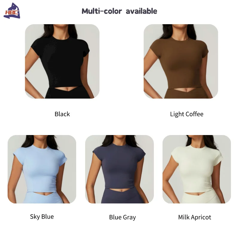 HBC-تي شيرت تدريب صديق للبيئة للنساء ، تي شيرت عالي التأثير ، دفع لأعلى ، تمرين ، بيلاتيس ، لياقة بدنية ، يوجا ، قمة محصول