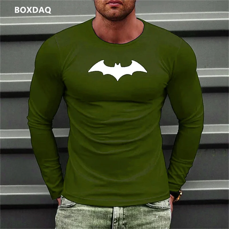 Bat Graphic 3D T-shirts For Men\'s Long Sleeve Street Style Hip Hop Male Tees 6XL Plus Size Loose Casual Sporty Tops Clothing