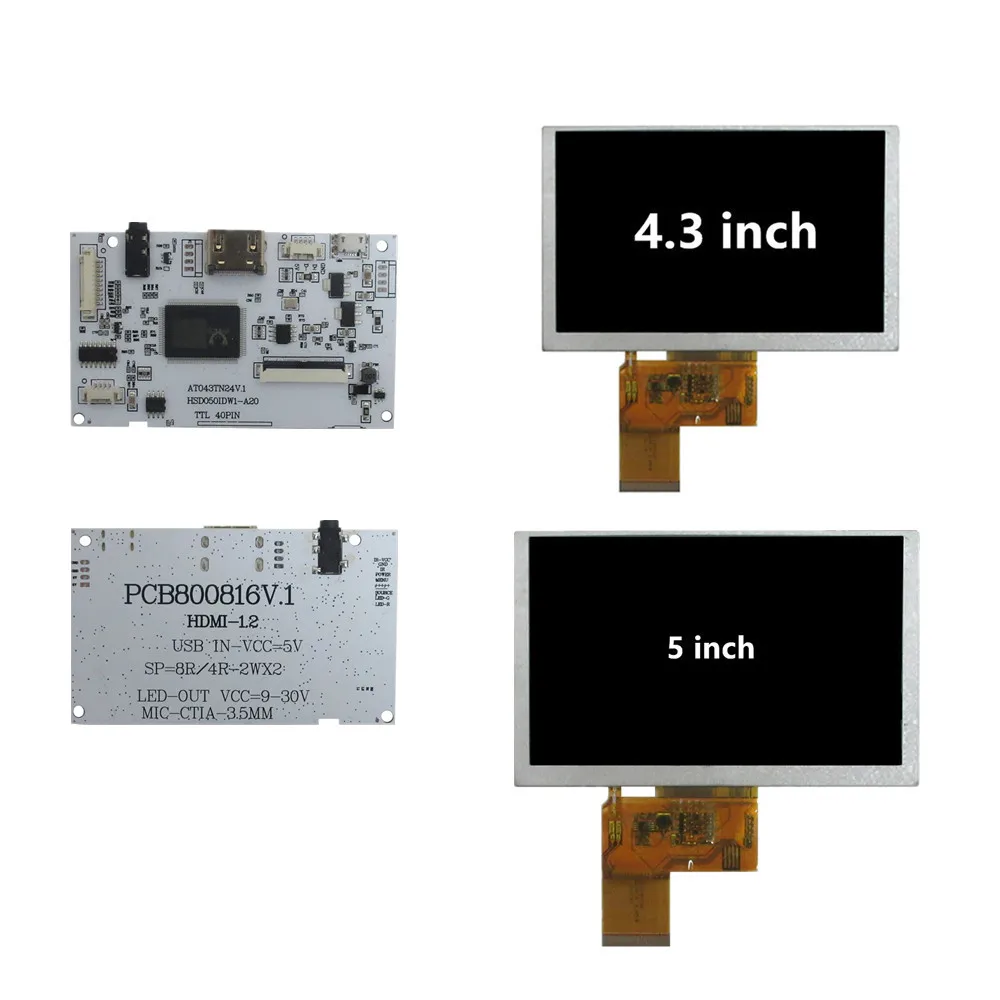 

4.3/5 inch IPS Display+drive board Micro USB 5V HDMI interface computer secondary screen Raspberry Pi industrial control Screen