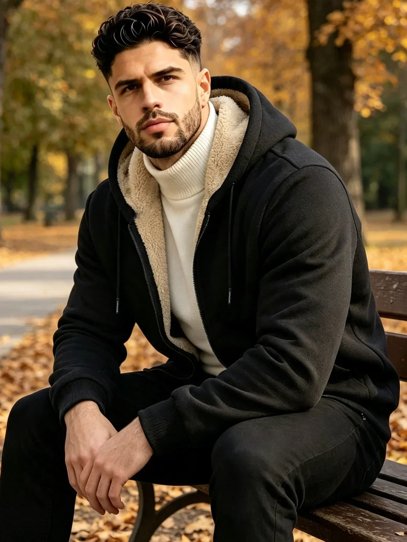 Men's Sherpa Fleece Hoodie Jacket Full Zip Up Winter Coat Thick Warm Casual Outerwear Outdoor Streetwear Daily Wear Hiking
