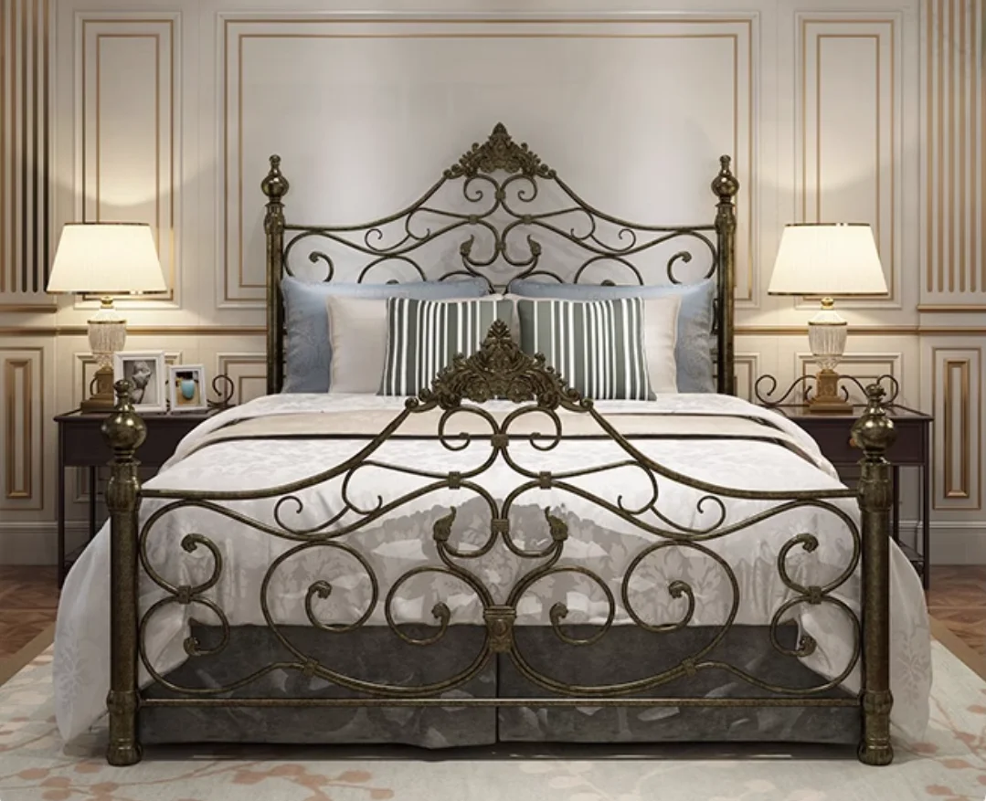 Wrought iron bed Double bed European Vintage Princess Bed Single Bed 1.8m 1.5m thick light luxury iron bed