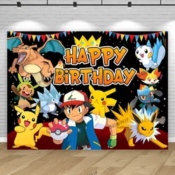 Pokemon Backdrop Boy Kid Birthday Party Photography Background Pet Elf Pikachu Photo Baby Shower Banner Decor Poster Props Strea