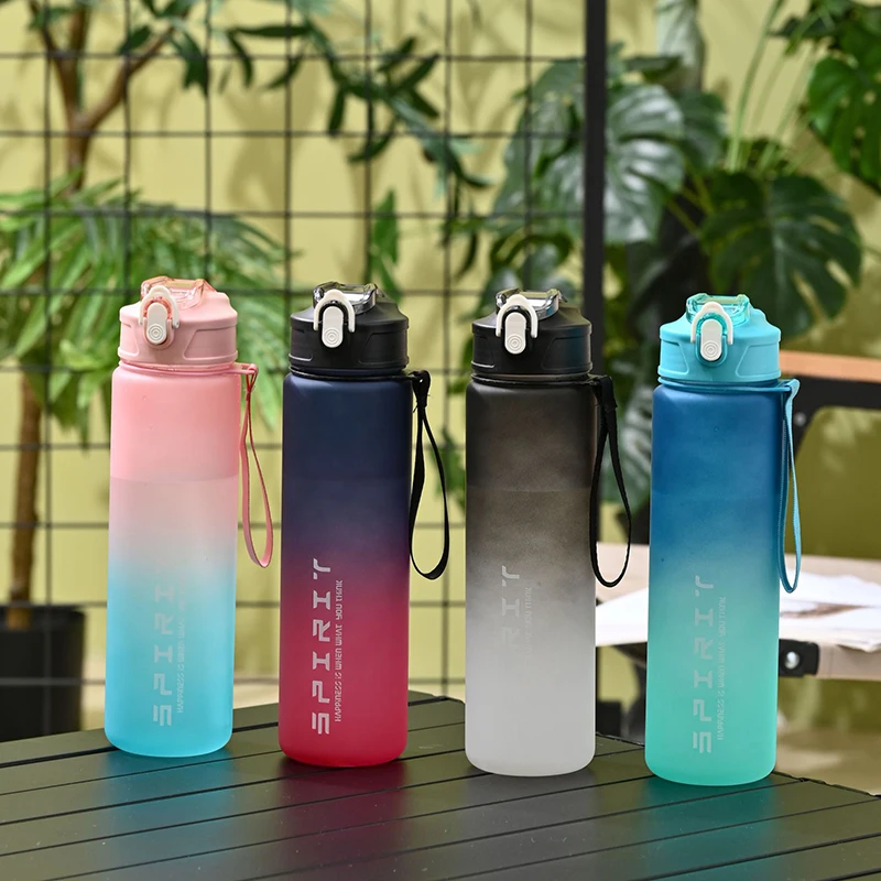 800ml/28oz Large Capacity Sports Water Bottle Leak Proof Colorful Plastic Cup Drinking Outdoor Travel Portable Gym Fitness Jugs