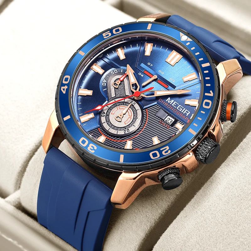 

MEGIR Luxury Sports Military Men Watch Waterproof Luminous Chronograph Silicone Date Man Wristwatch Quartz Men's Watches