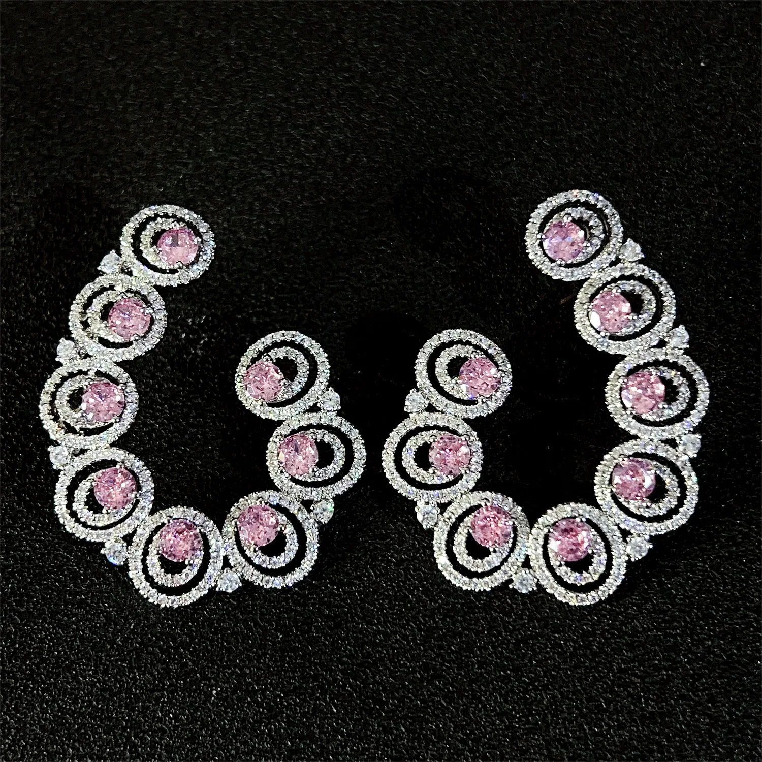 

gold silver color stud earrings C shape white pink zirconia luxury jewelry dinner party women earrings elegant