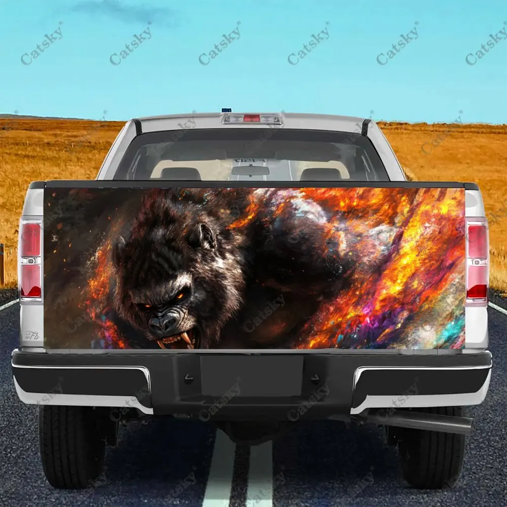 Chimpanzees Riding Tigers Car Tail Trunk Protect Vinly Wrap Cover Decal Auto Accessories Hood Decor Sticker for Off-road Pickup