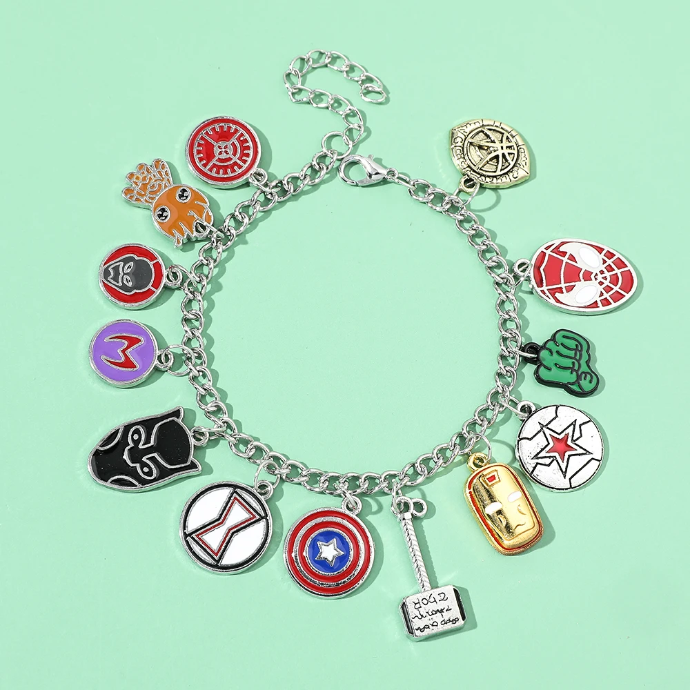 Marvel Avengers Bracelet Deadpool Captain America Shield Thor Hammer Iron Man Metal Pendant Bangle Men Women Accessories Gift