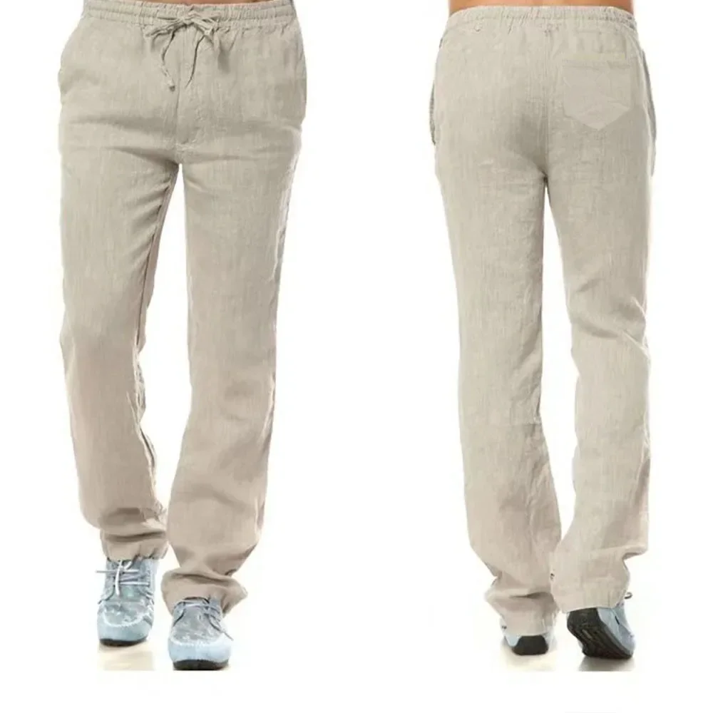 Männer Baumwolle Leinen Hosen Männer der Herbst Neue Atmungsaktive Freizeit Einfarbig Kordelzug Elastische Taille Laufhose – Detail 10