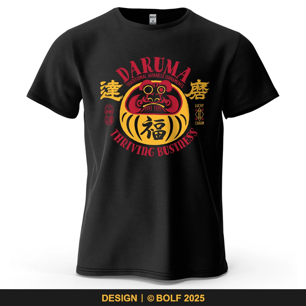 Daruma Herren-T-Shirt mit traditionellem Dekor, bedruckt, 100 % Baumwolle, übergroße kulturelle Grafik-T-Shirts für Damen, Tops, T-Shirts, lässige Streetwear