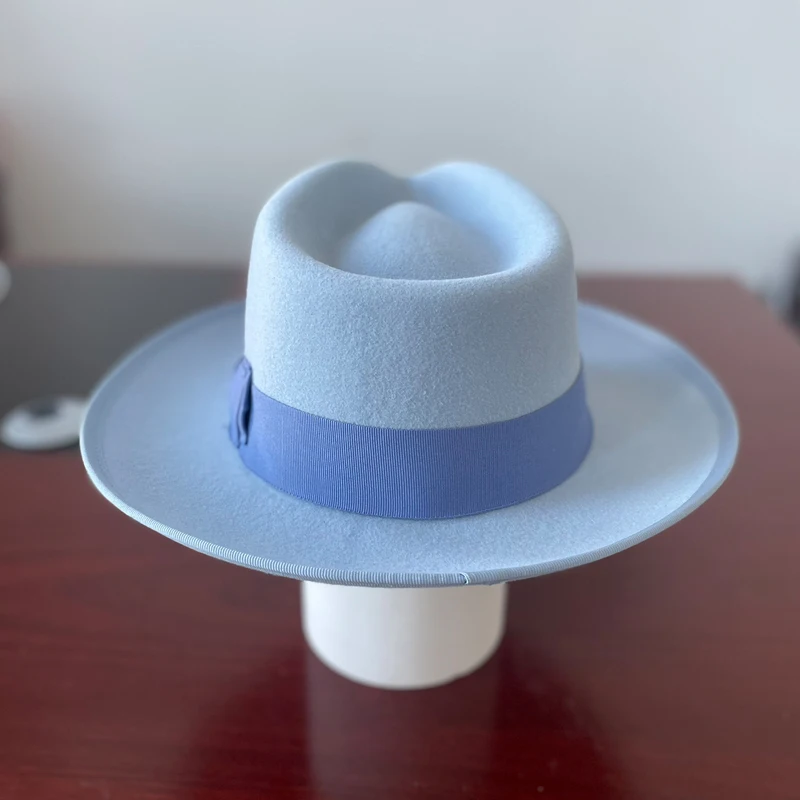 Weicher Filzhut der Marke LIHUA, Fedora-Hüte aus 100 % Wolle für Herren und Damen, himmelblau, kamelfarben, schwarze klassische Floppy-Panama-Mütze – Detail 10