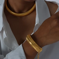 Hip-hop Punk Style Thread Thick Necklace Choker Bracelet For Women Men Stainless Steel Gold Color High-end Couples Jewelry Sets