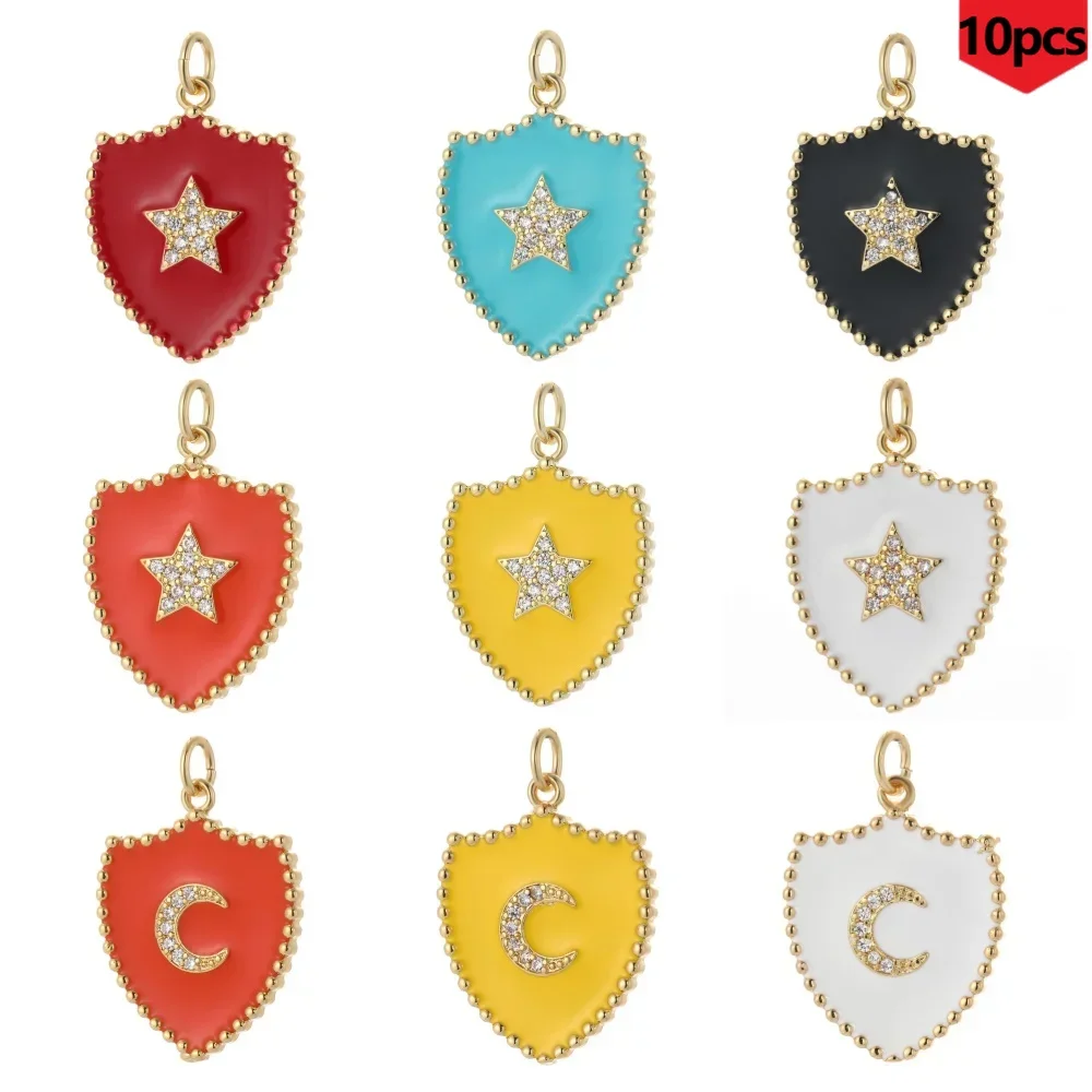 10PCS Cute Shield Pendant with Star and Moon Patterns, Romantic  Beautiful Jewelry Making,Holiday Gift Bulk Items Wholesale