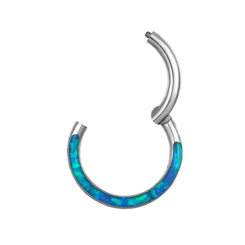 1Pc G23 Titanium 6-12mm Opal Nose Ring Hoop Septum Clicker Hinged Segment Ear Cartilage Tragus Helix Lip Piercing Body Jewelry