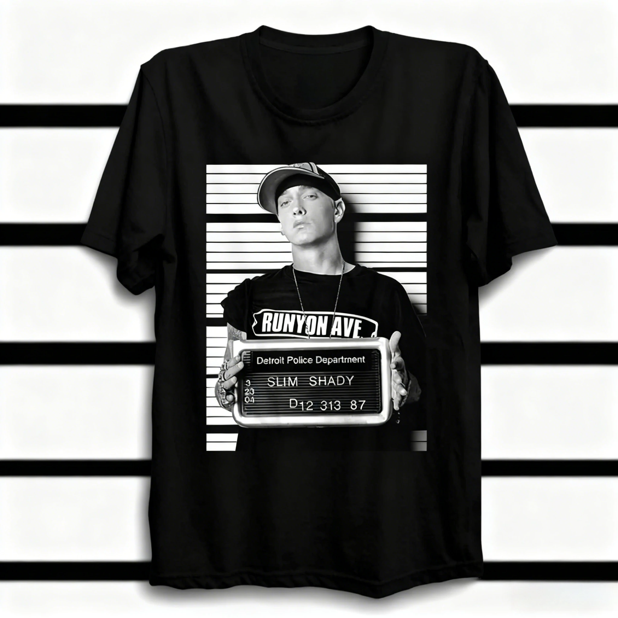 

2025-26 Summer Slim Shady Mugshot 100%Cotton Printed T-shirt Sleeve Shirt Unisex Men Women Black Crew Neck Casual Breathable Y2k