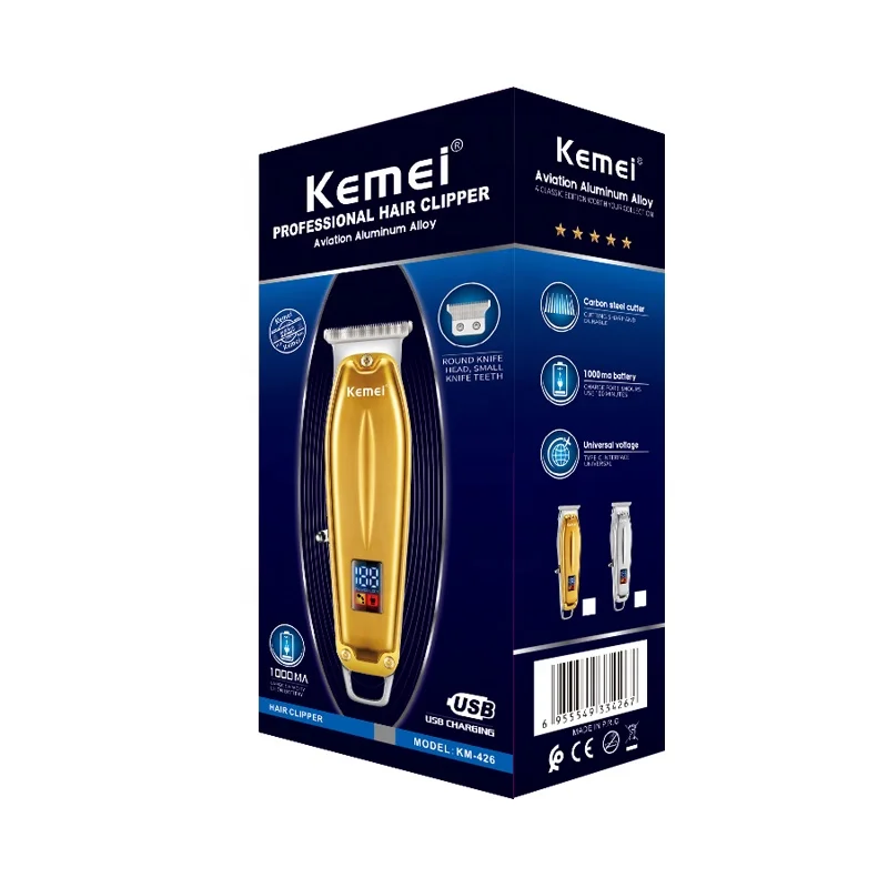 Usb شحن Led العرض الرقمي رجل ماكينة حلاقة Kemei Km-426 تصميم صغير النقش القص الحلاقة الشعر المقص المتقلب للرجال