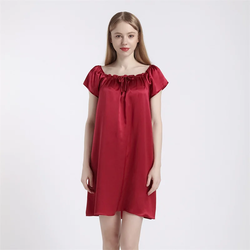 Natural Mulberry Silk Nightdress Summer Home Color Short Sleeves Women\'s Home Clothes Can Be Worn Outside Sexy Nightwear