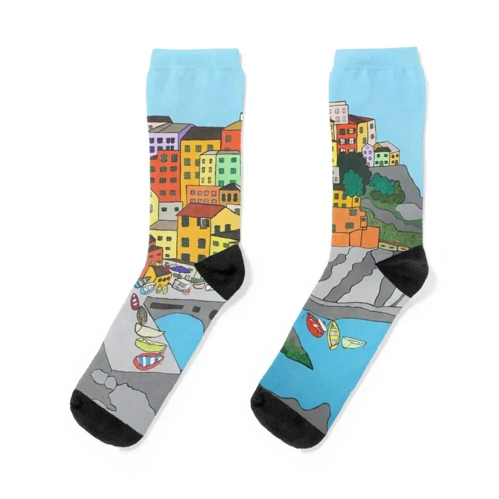 

Cinque Terre Italy Town Italian Landscape Art Socks Toe sports short Novelties Stockings compression Men Socks Women's