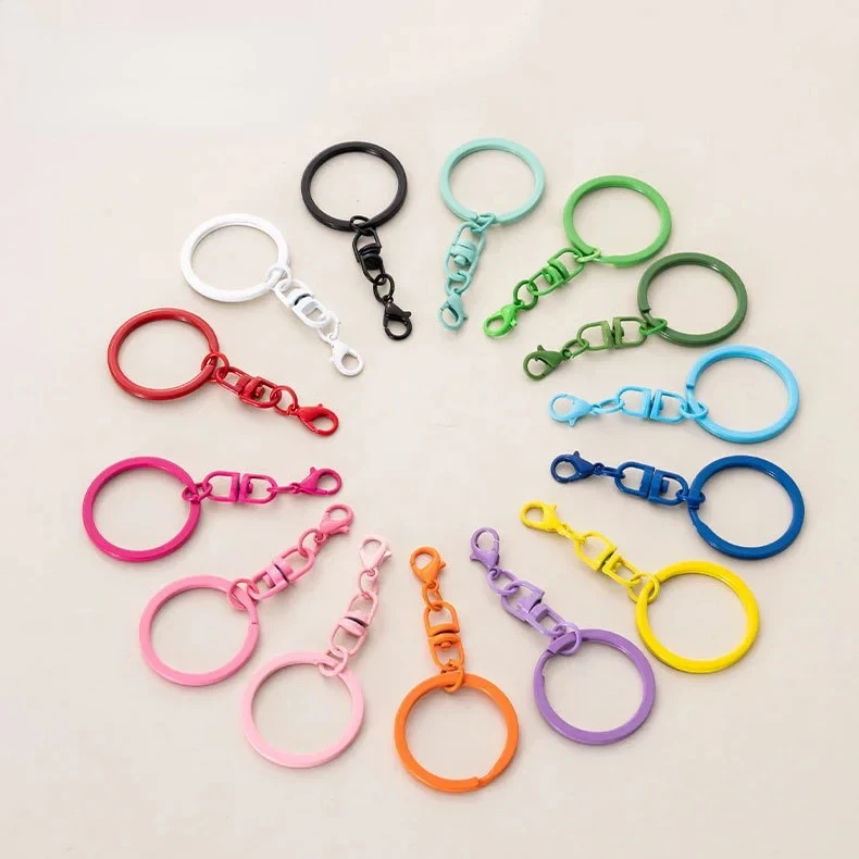 50PCS Metal Colorful Keyring Keychain Split Rings Key Ring Lobster Clasp Key Pendant Chains Keychains Climbing Buckle Carabiner