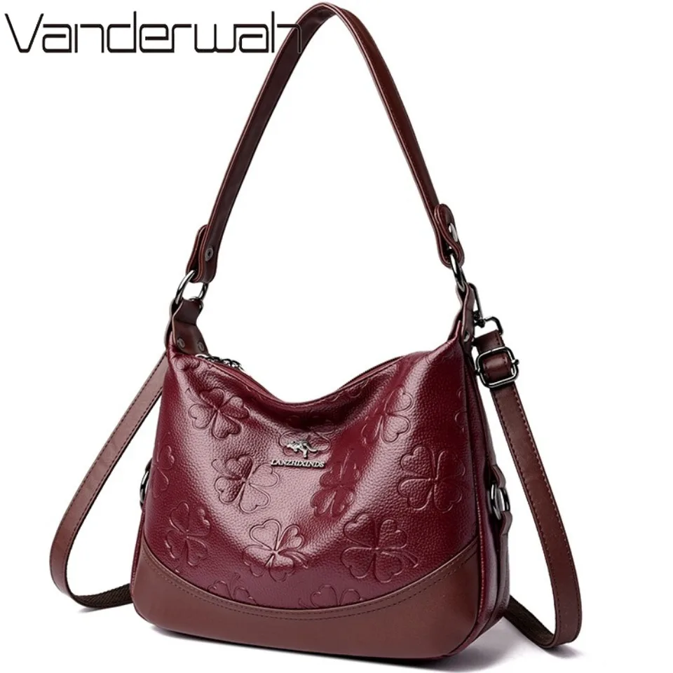 

Top Quality Soft Pu Leather Female Crossbody Bag Elegant Pressed Flower Shoulder Bags for Women Casual Purses and Handbags 2026