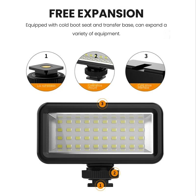 กล้องแอคชั่นอุปกรณ์เสริมกล้องดำน้ำไฟถ่ายภาพ Vlog สีดำสำหรับ Gopro10 LED ขนาดเล็ก